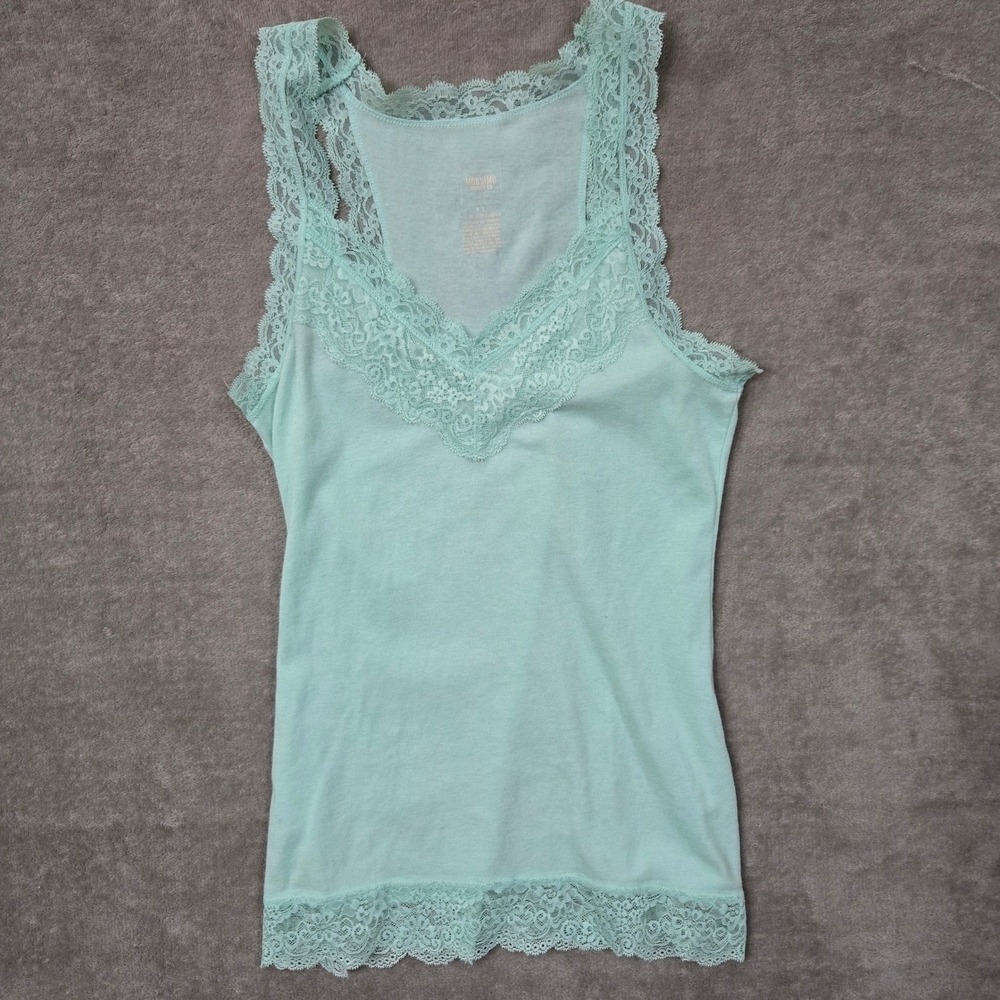 Mossimo Tank Top Large Mint Green Chunky Lace‎ Trim Ribbed Y2K Cami Layering